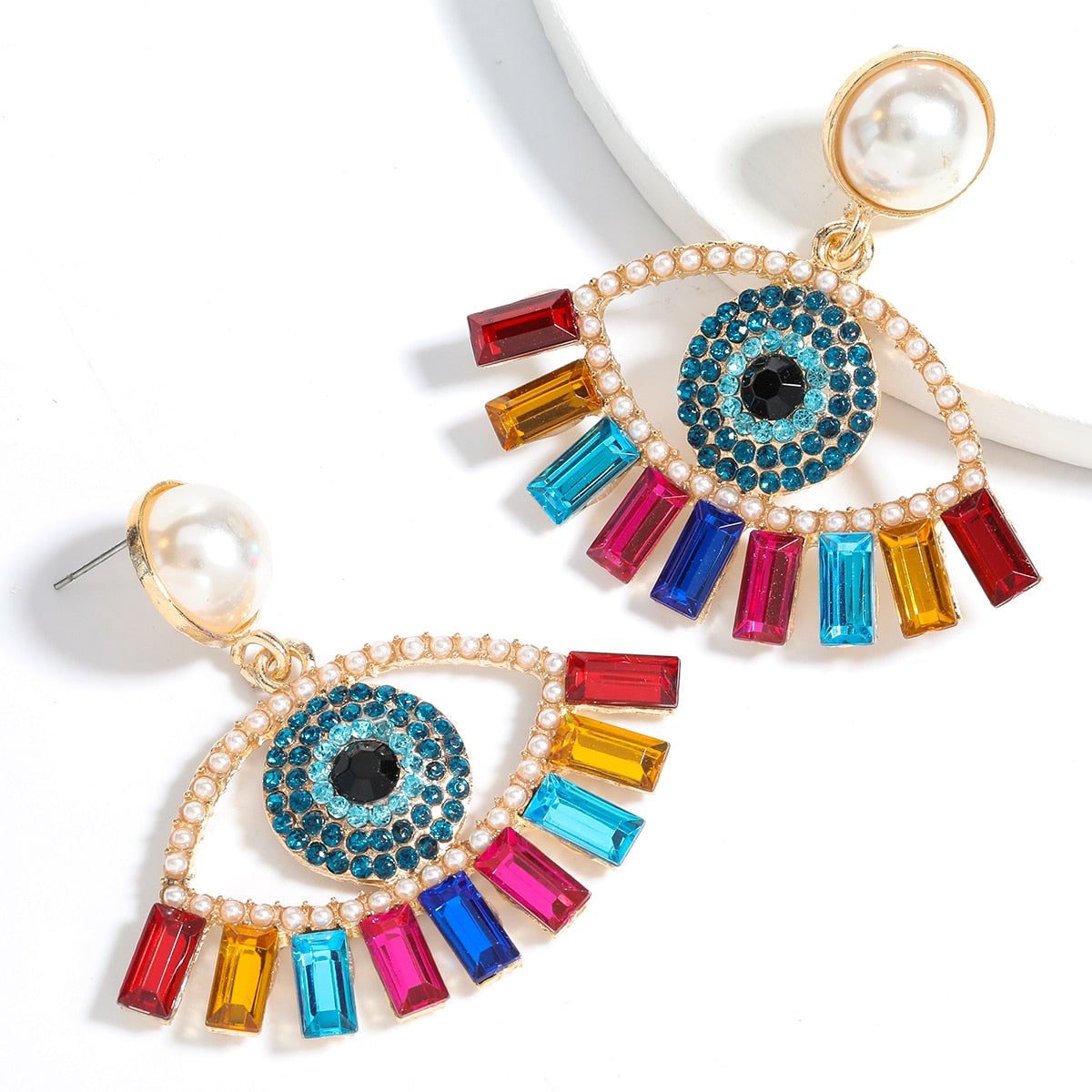 Personality Multicolor Rhinestone Eyes Dangle Earrings Women