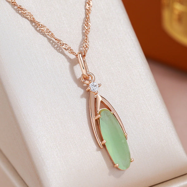 Personality Oval Mist Green Zircon Pendant 585 Gold Color Luxury Necklace for Women