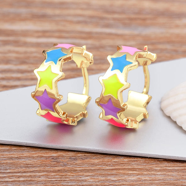 Classic Rainbow Star Shape Splicing Enamel Oil Dripping Earrings Women