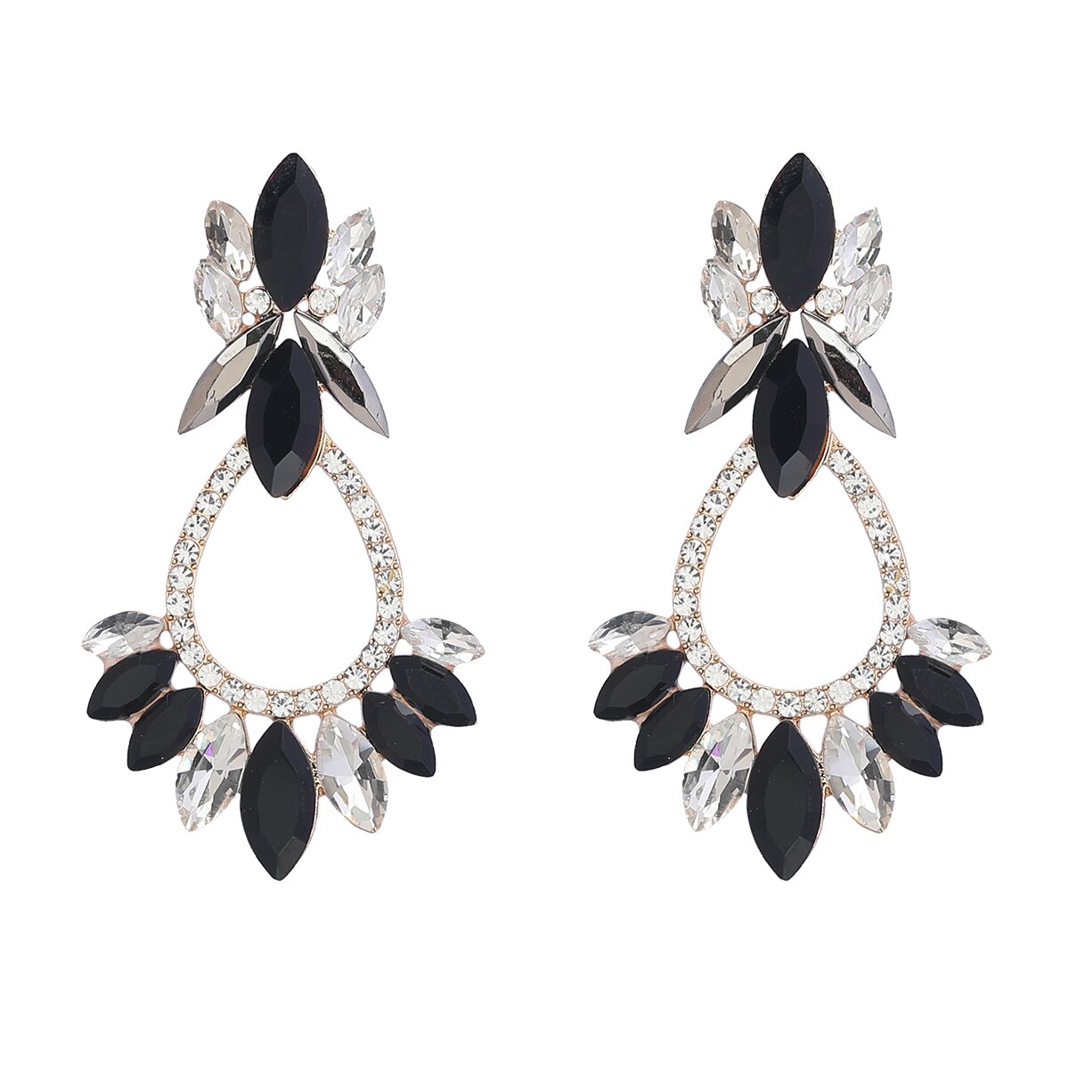 Fashion Metal Rhinestone Flower Geometric Earrings Women