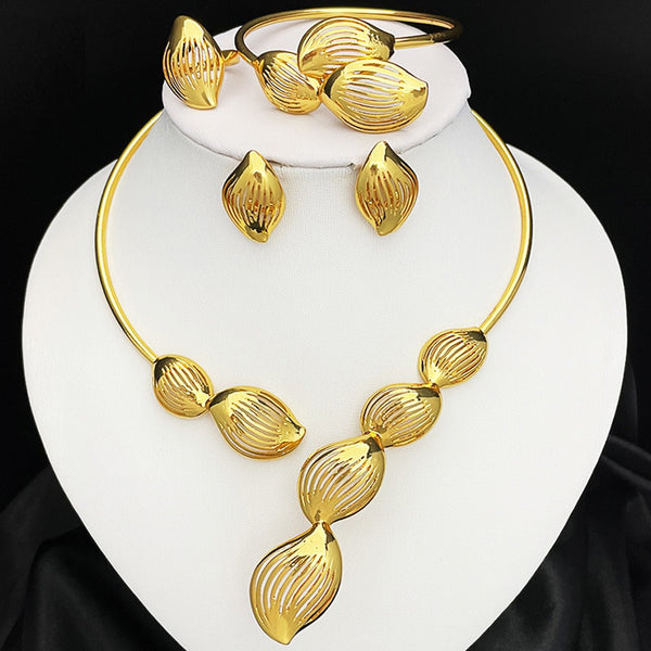 Dubai Fashion Earrings Pendant Necklace Jewelry Set Nigerian Luxury Gold Color Jewelry Sets