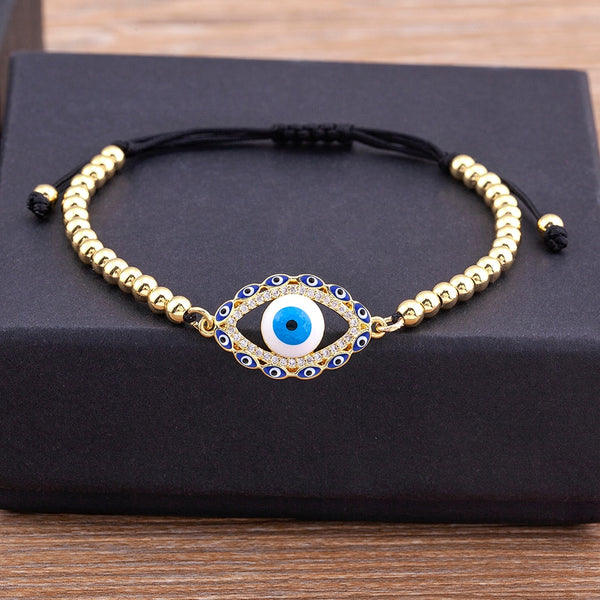 Top Quality Lucky Turkish Evil Eye Exquisite Copper Zircon Adjustable Bracelet Women