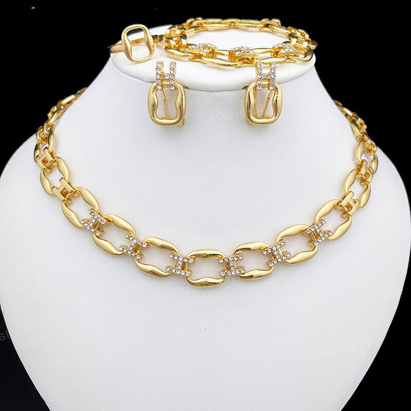 Italian Gold Plated Jewelry Set Necklace Earring Sets For Women