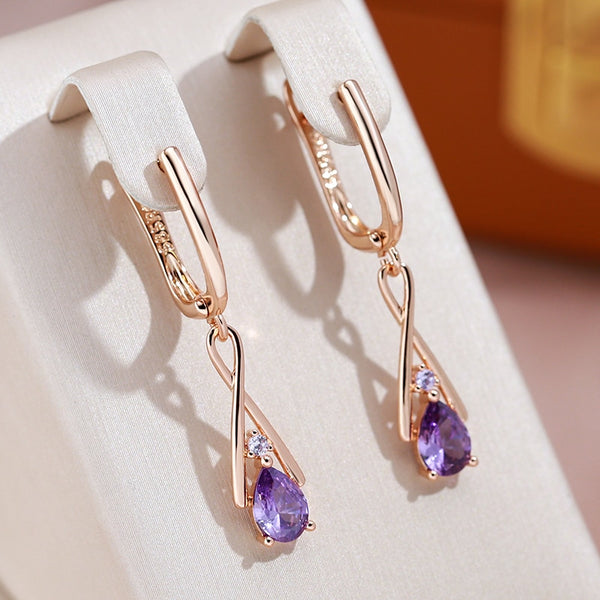 Luxury Cross Purple Zircon Dangle Earrings for Women