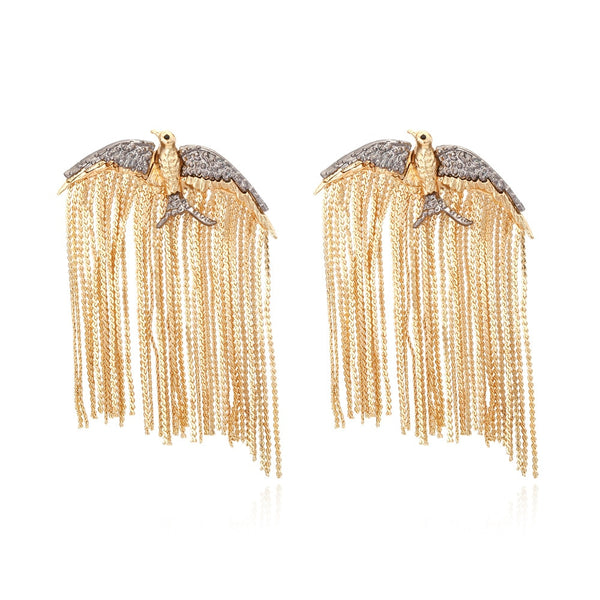 ZA Earrings Seagull Retro Exaggerated Luxury Golden Bird Tassel Earrings for Woman