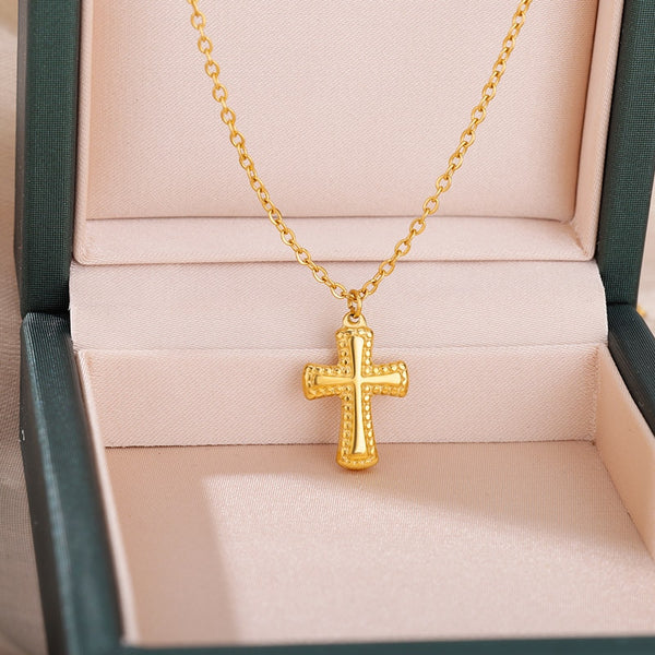 Stainless Steel Tree Trunk Cross Necklace For Women