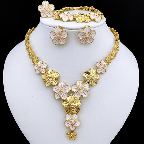 Dubai Fashion Jewelry Sets For Women Elegant Flower Necklace Earrings Jewelry