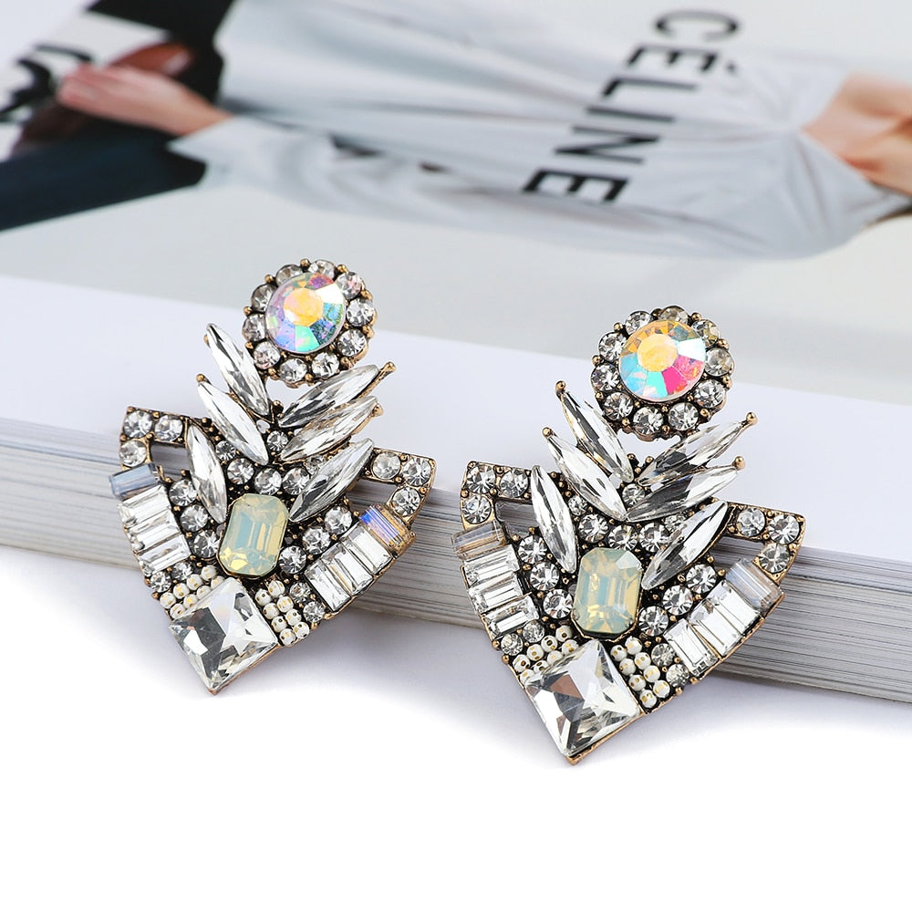 Creative Design Sunflower Flower Geometric Crystal Dangle Earring