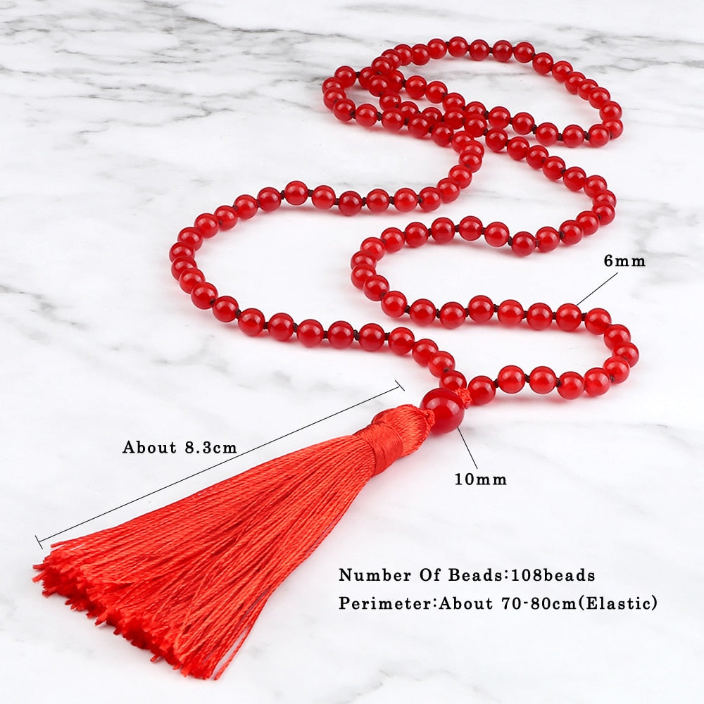 Red Onyx Stone Beads Strand Choker Necklaces 108 Mala Women