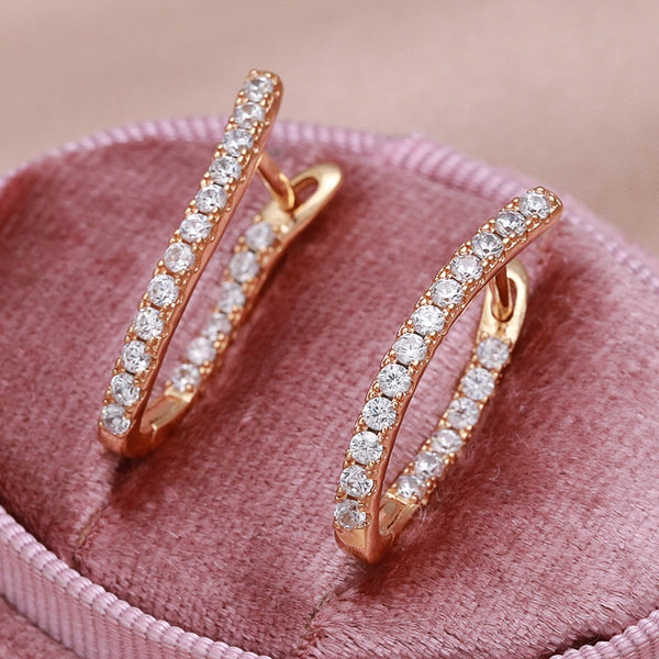 New 585 Gold Clip Earrings Elegant Curve Long Drop Inside Inlay Zircon Earring