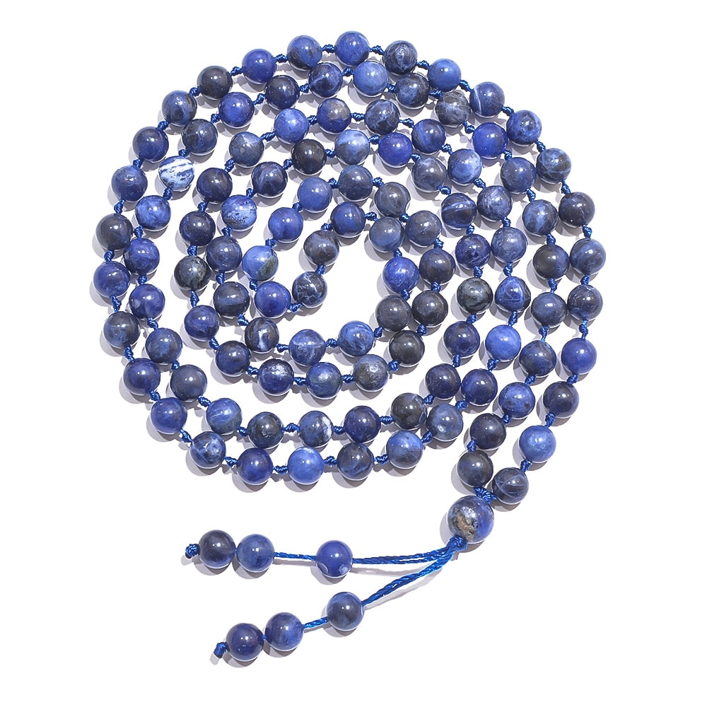 8mm Sodalite Beaded Knot 108 Mala Prayer Bead Necklace