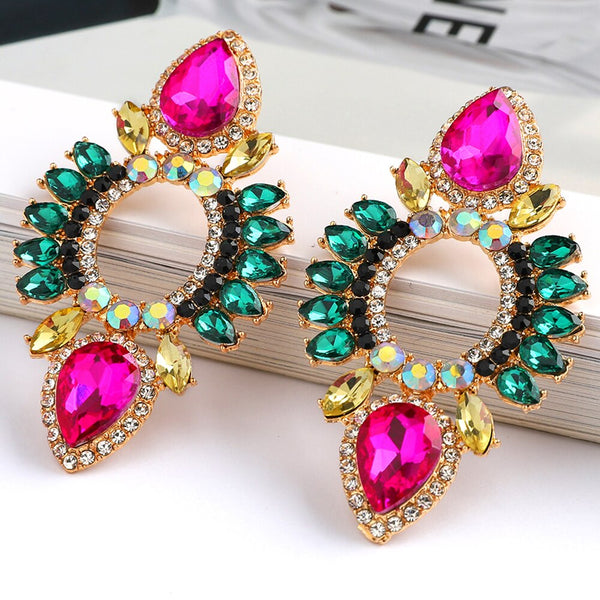 Fashion Wedding Party Jewelry Luxury Colorful Crystal Dangle Earrings For Women