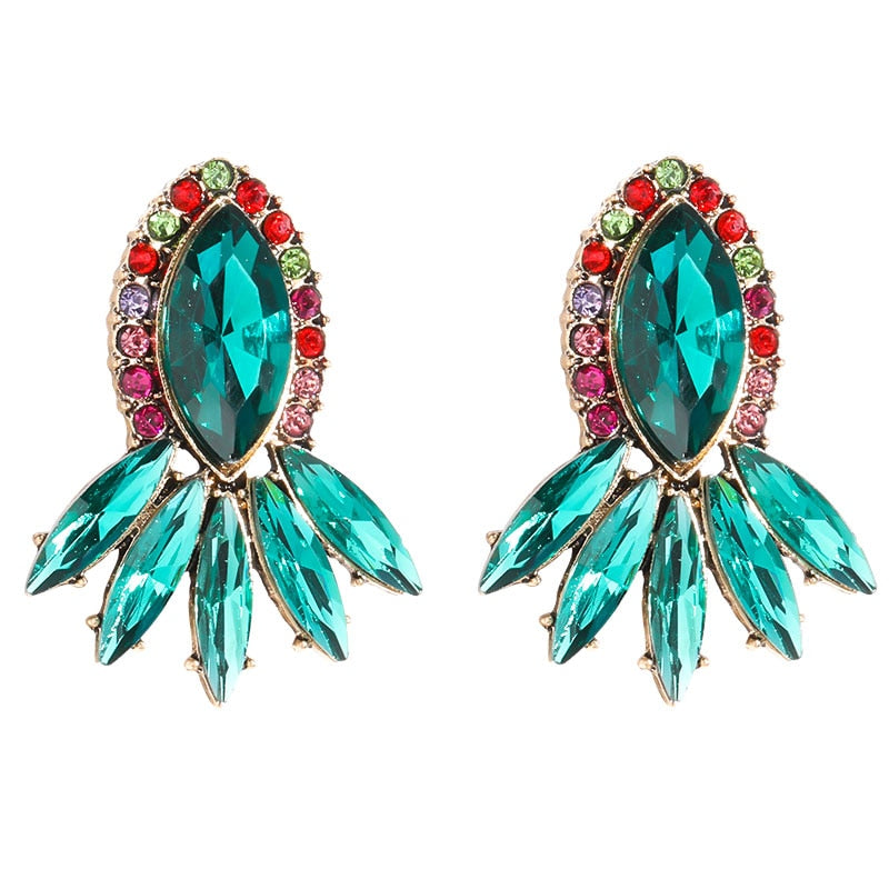 New Bohemian Super Flash Rhinestone Color Alloy Geometric Earrings