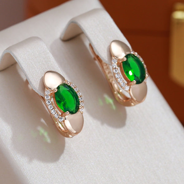 Emerald Green Oval Zircon Drop Earrings for Women