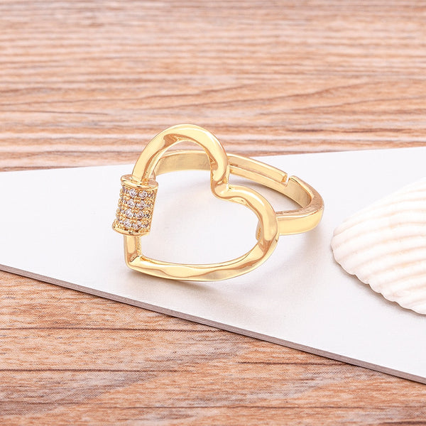 New Luxury Zircon Paved Heart Rings For Woman