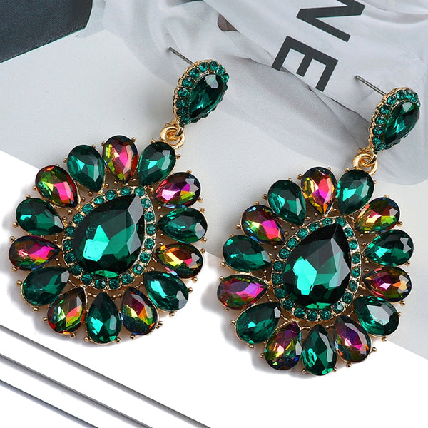 Vintage Sparkly Crystal Glass Big Hanging Dangle Earrings For Women