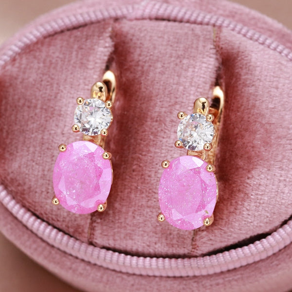 Personality Geometric Oval Cut Pink Frosted Zircon Drop Earrings