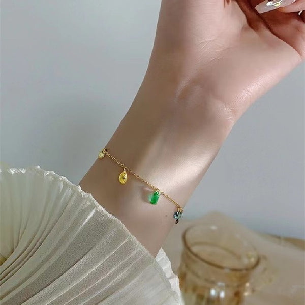 Gold Plated Bracelet Korean Simple Colorful Rhinestone Tassel Pendant Bangle For Women