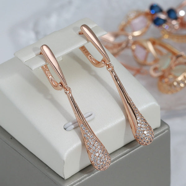 Classic Drop Shape Long Pendant Full Zircon Women Dangle Earrings