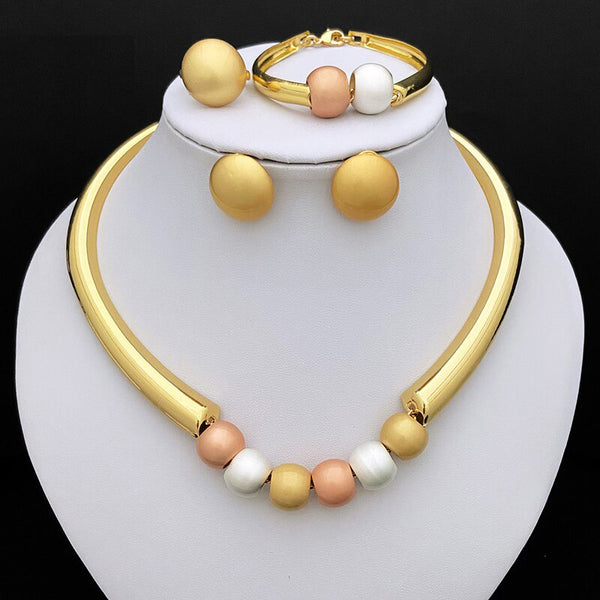 4pcs Italian Cold Color Jewelry Set Fashion Jewelry Women Necklace Earring Set