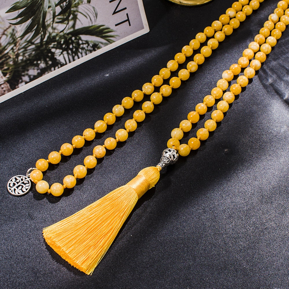 8mm Beeswax Knotted 108 Mala Beaded Necklace Meditation Yoga Prayer Japamala Jewelry