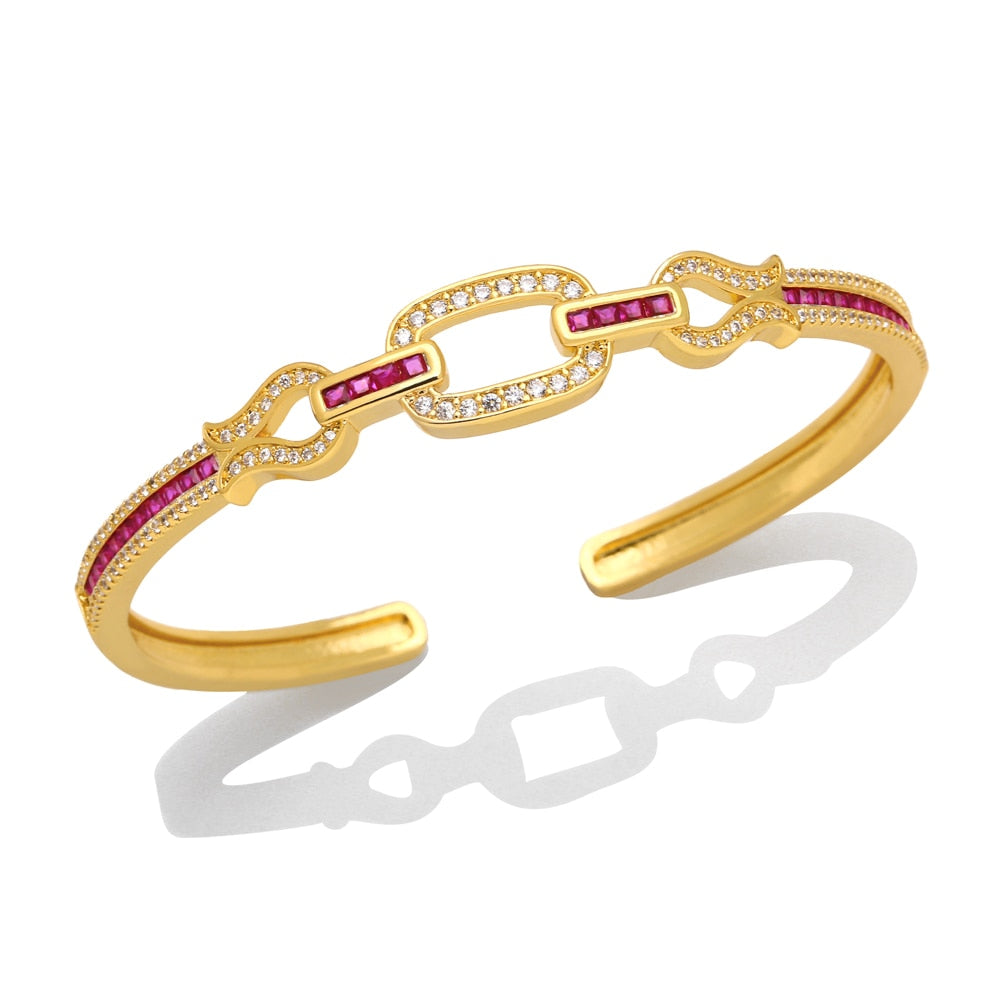 Colorful Crystal Square Cuff Bangles CZ Rhinestone Gold Plated Open Bangle