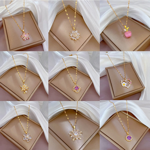 Gold Color Luxury Jewelry For Women Charm Flower Sunflower Daisy Pendant Necklace