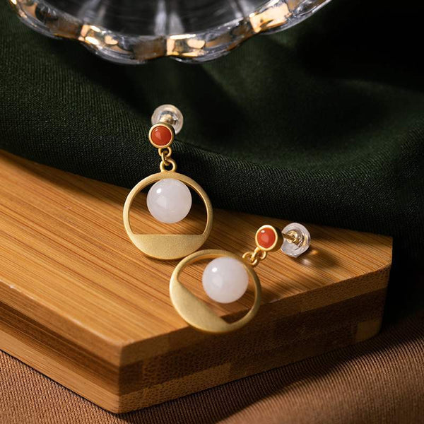 Natural Hetian White Jade Beads Earrings for Women