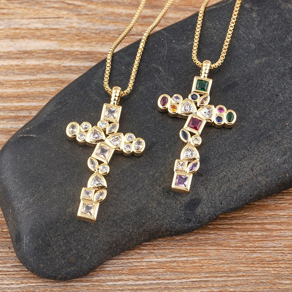 Classic Creative Geometric Design Retro Shiny Zircon Cross Pendant