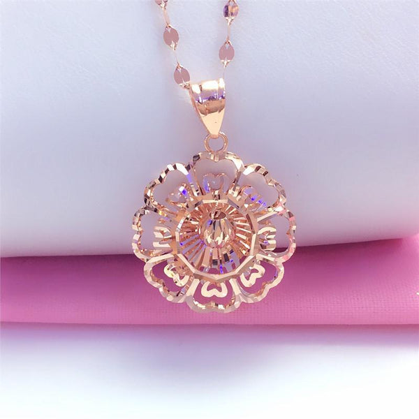 585 purple gold plated 14K rose gold hollow flower pendant neckalce for women