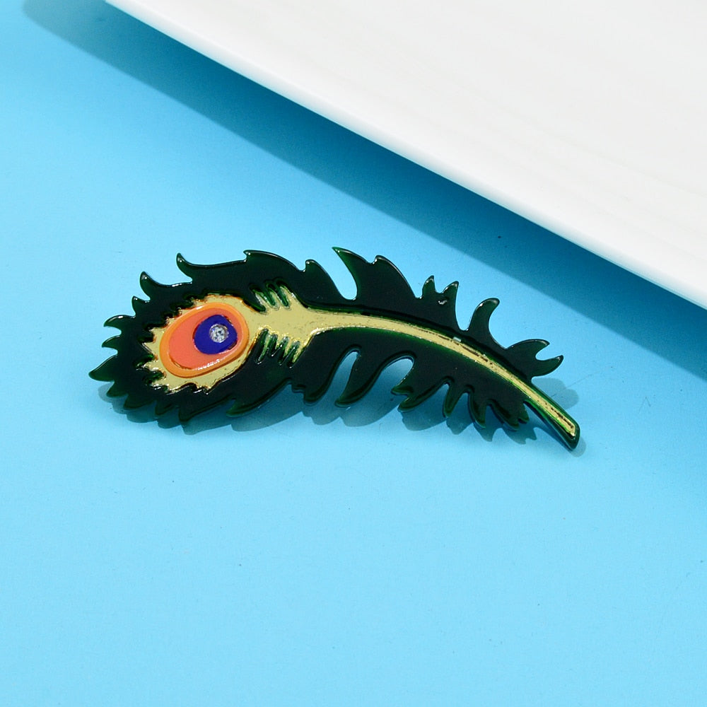 Acrylic Peacock Feather Brooches For Women