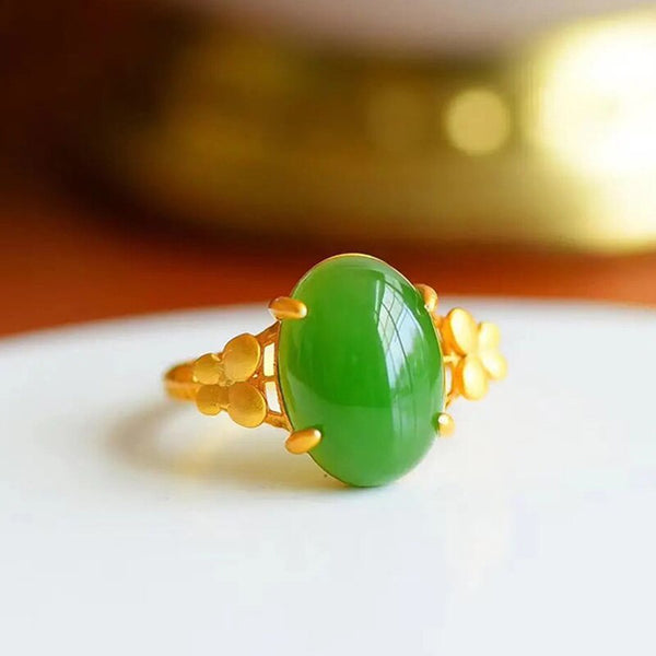 Original Design Natural Hetian Jade Jasper Butterfly Oval Open Ring