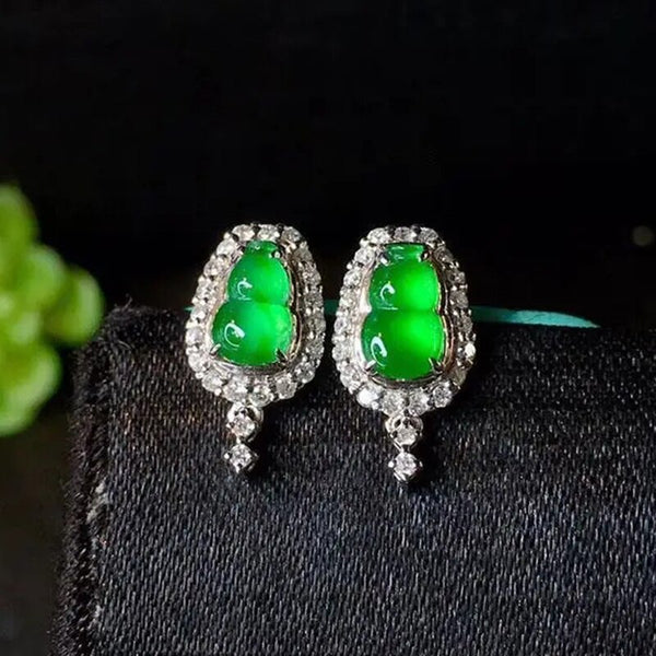 New design diamond natural Hetian jasper gourd earrings