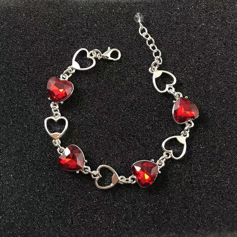 New Fashion Retro Luxury Bracelets Imitated Ruby Red Heart-shaped Crystal Bracelets