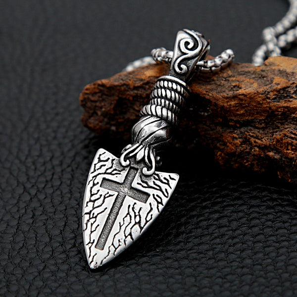 Vintage Viking Spear Necklace Punk Hip Hop Stainless Steel Cross Pendant Necklace Men