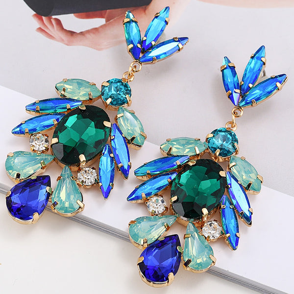 Fashion Sparkly Colorful Geometric Crystal Big Dangle Earrings For Women