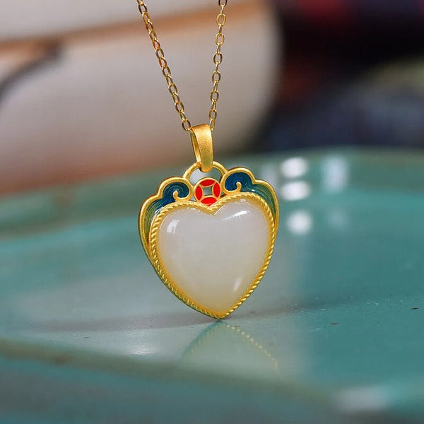 Original Natural Hetian Jade Love Necklace Pendant