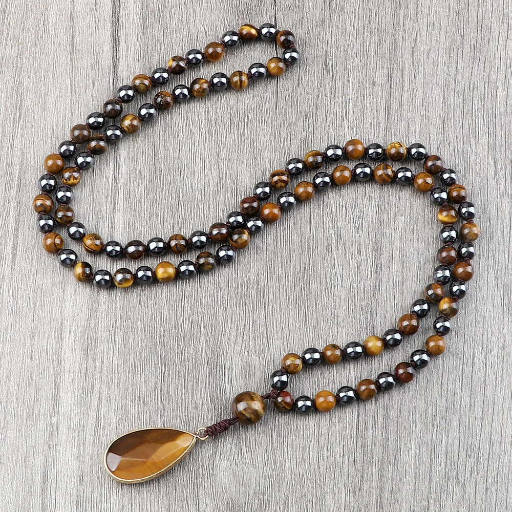 Men Hematite Tiger Eye Beaded Necklaces Classic Natural Stone Beads Pendant Necklaces Women