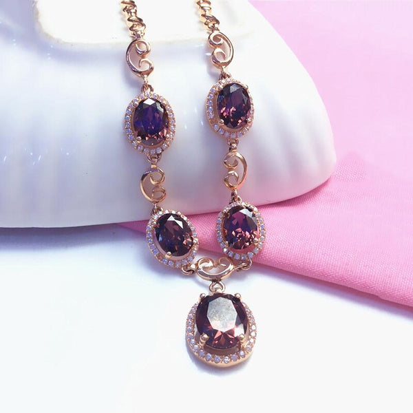 585 purple gold necklace for woman plated 14K rose gold inlaid ruby luxury pendant