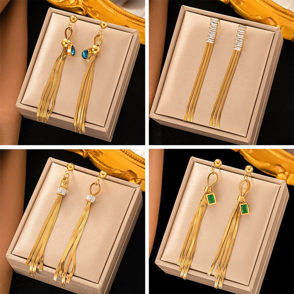 Gold Plated Luxury Jewelry Temperament Long Tassel Hoop Earrings For Women