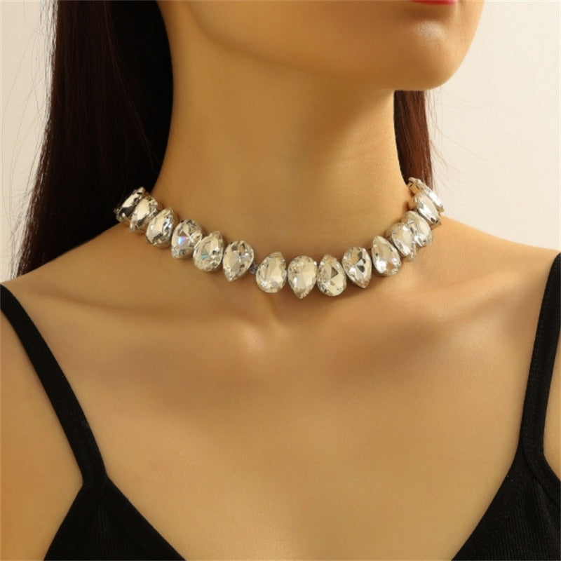 Water Drop Colorful Crystal Choker Necklaces for Women