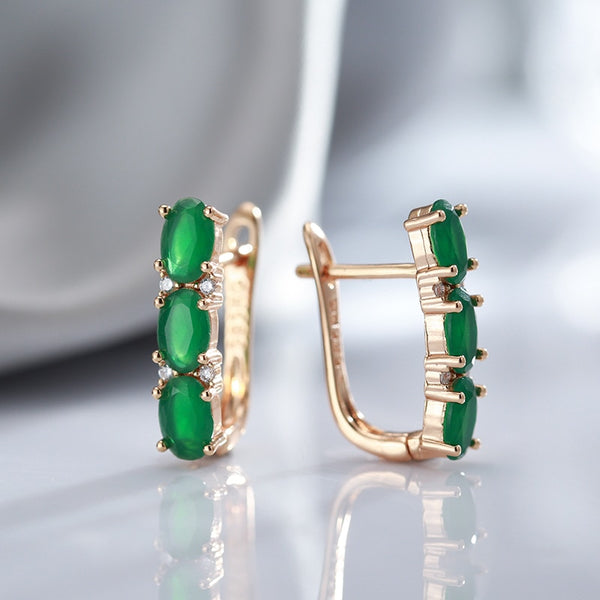 Unusual Geometric Oval Green Zircon Women's Clip Earrings