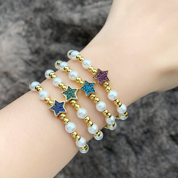 Gold Color Beads Chain Bracelets for Women CZ Rhinestone Star Bracelets