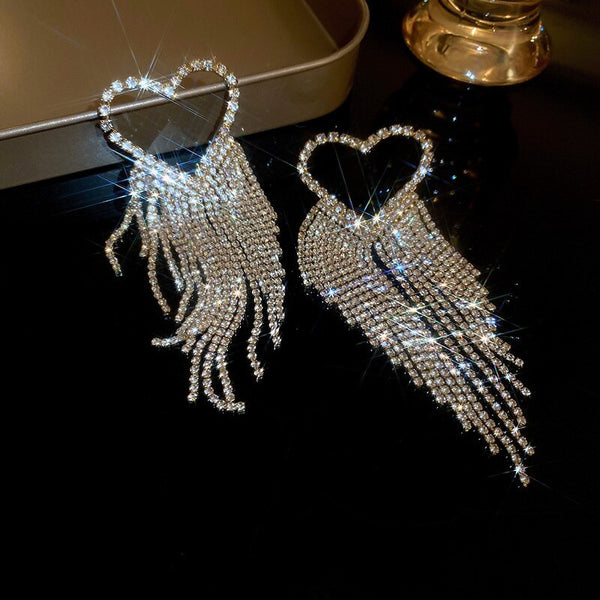 Fashion Long Tassel Rhinestone Drop Earrings for Women