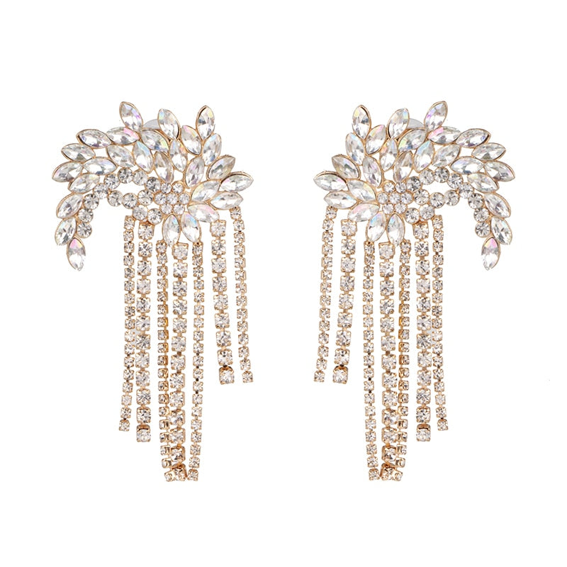 New Long Crystal Tassel Dangle Earrings Female Fine Rhinestones Drop Earring for Women