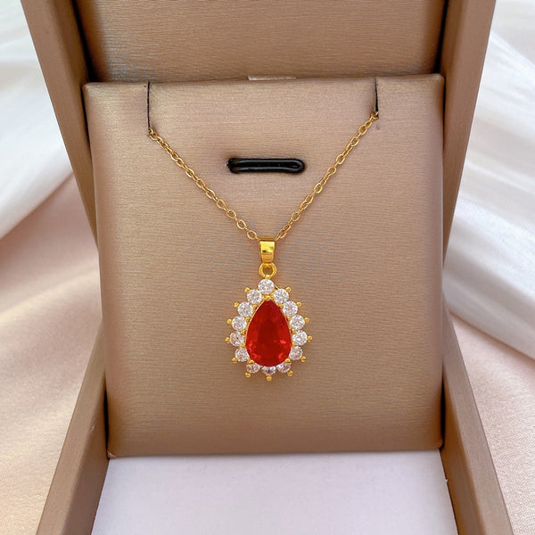 New Fashion Red Crystal Water Drop Necklace for Women