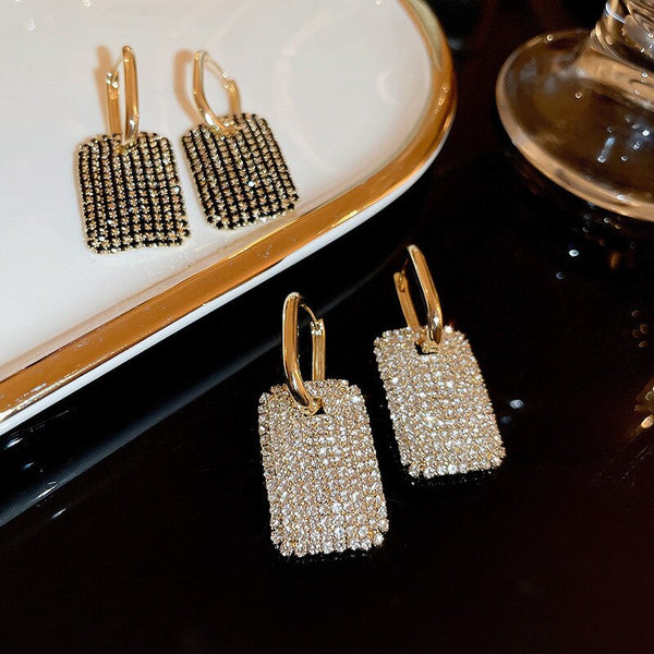 Geometric Rhinestone Drop Earrings for Women Rectangle Crystal Dangle Earrings