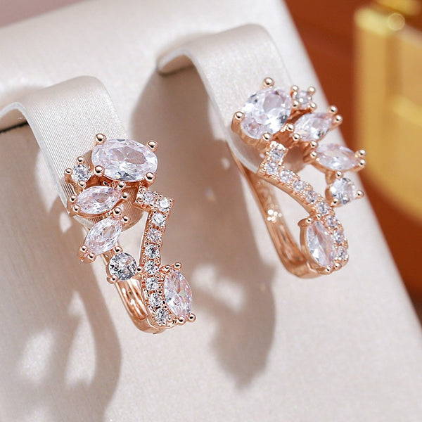 Hollow Geometric Match Full Zircon 585 Gold Color Drop Earrings