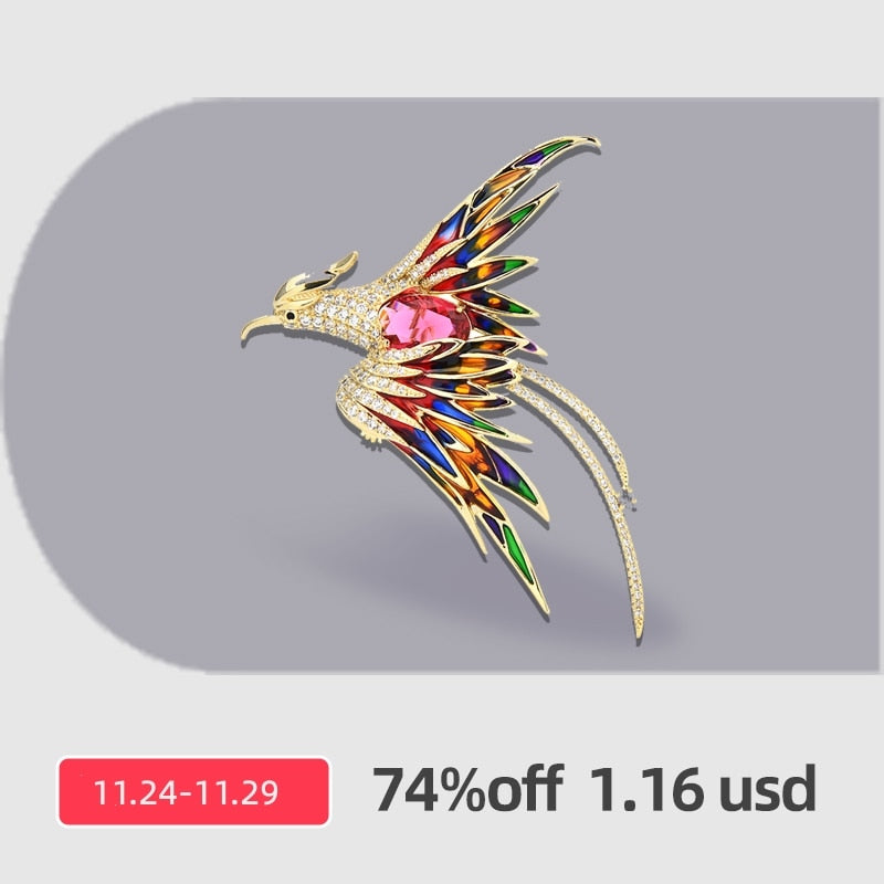 Crystal Phoenix Bird Brooches For Women Men 5-color Enamel Flying Beauty Bird Party Office Brooch