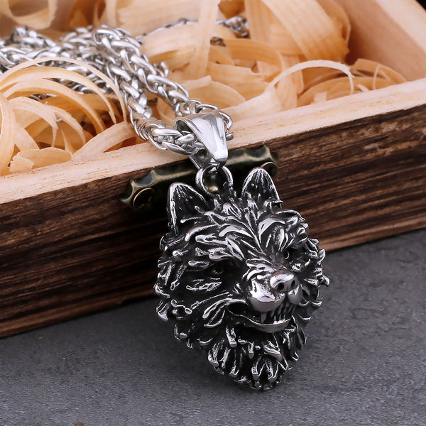 Vintage Vikings Wolf Necklace Stainless Steel Men's Odin Animal Freki Amulet Pendant Necklace